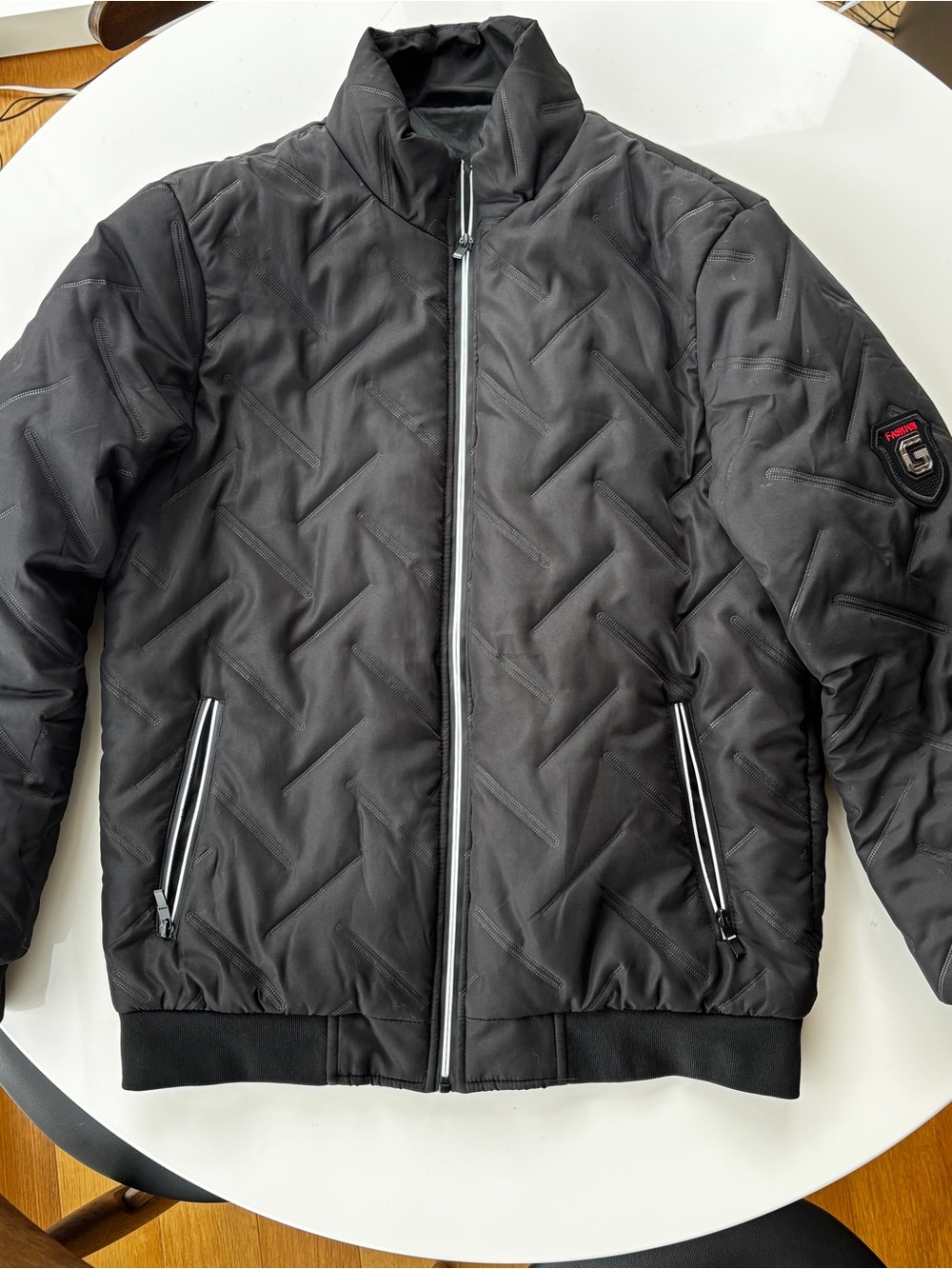 Men's Black Quilted Bomber Jacket with Contrast Trim